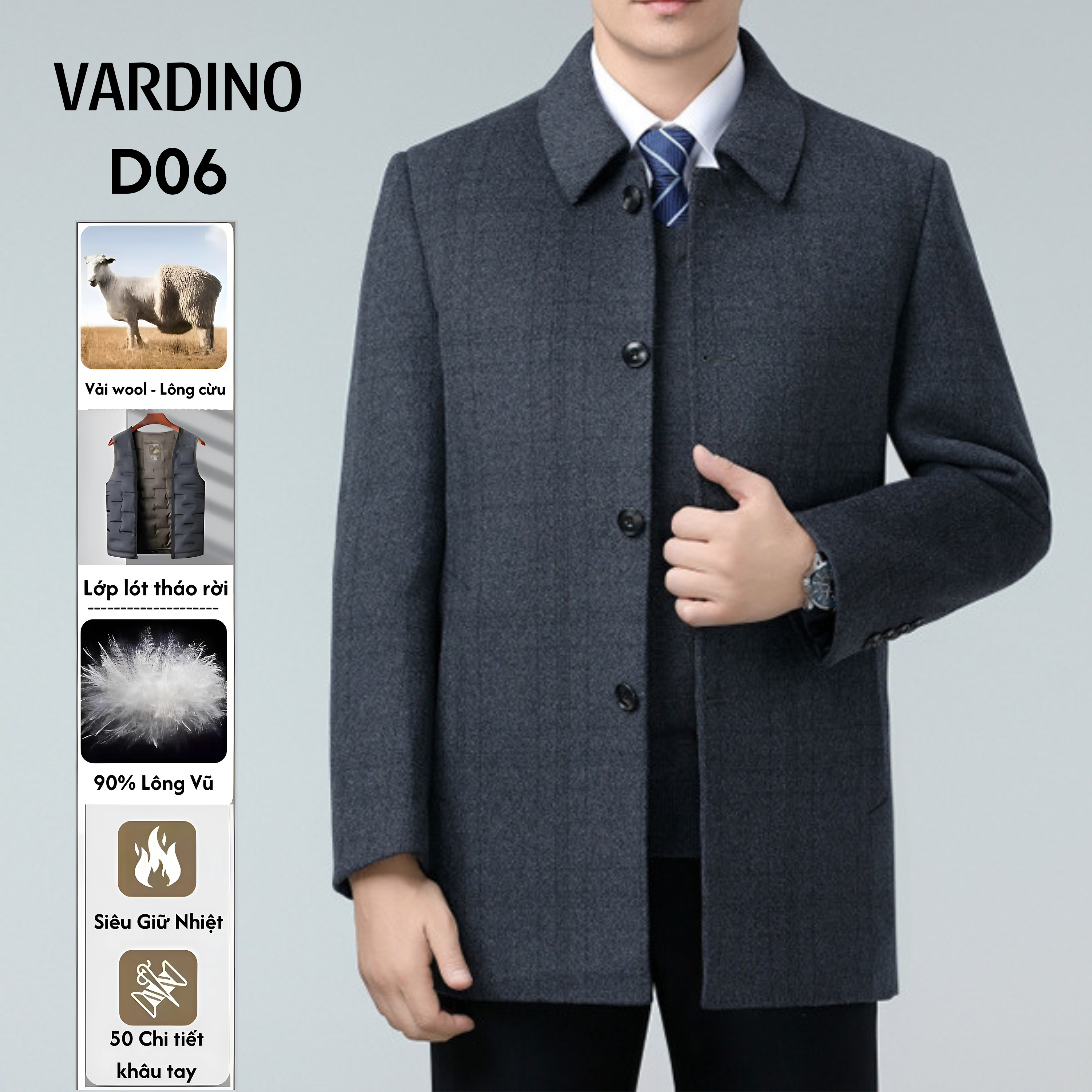 Áo khoác Mangto lót lông vũ, lông cừu D06