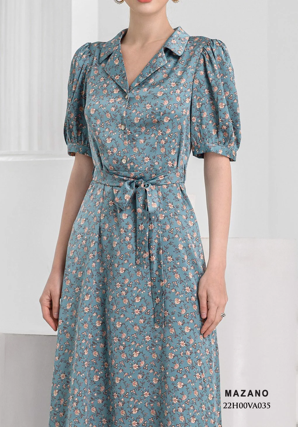 Đầm xanh họa tiết thắt nơ chân xòe_thumbnail_4