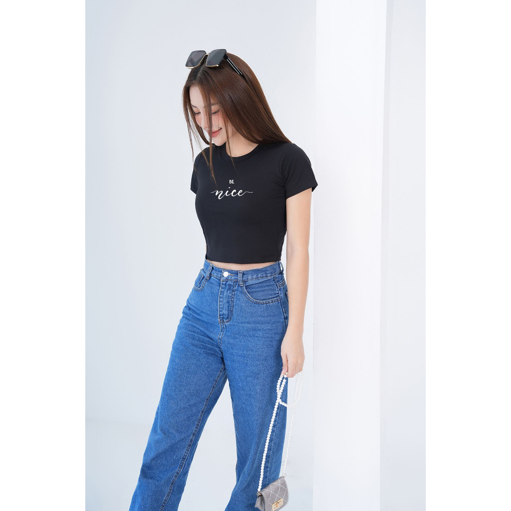 [Form Ôm] Áo croptop ôm in chữ Nice - Áo laptop kiểu chất Cotton LOZA - CR6266_thumbnail_1