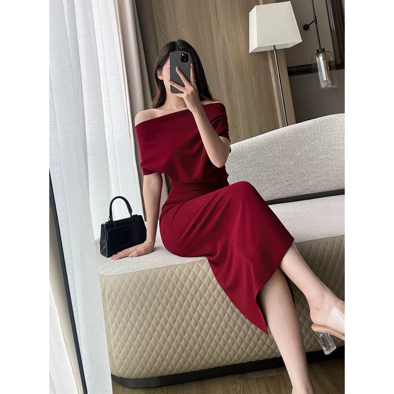 Đầm Đi Tiệc Nữ Dáng Dài Sang Chảnh , Váy Body Lệch Vai Che Khuyết Điểm Logastore_L195