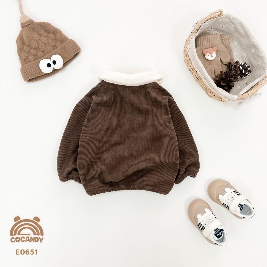 Áo khoác dài nhung NÂU phối cổ lông_thumbnail_2