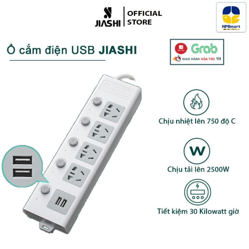 Ổ cắm điện đa năng NMI chịu tải 2500W, 2 cổng sạc USB 5V - An toàn chống cháy chống giật dây dài 1m8 và 2m5_thumbnail_4