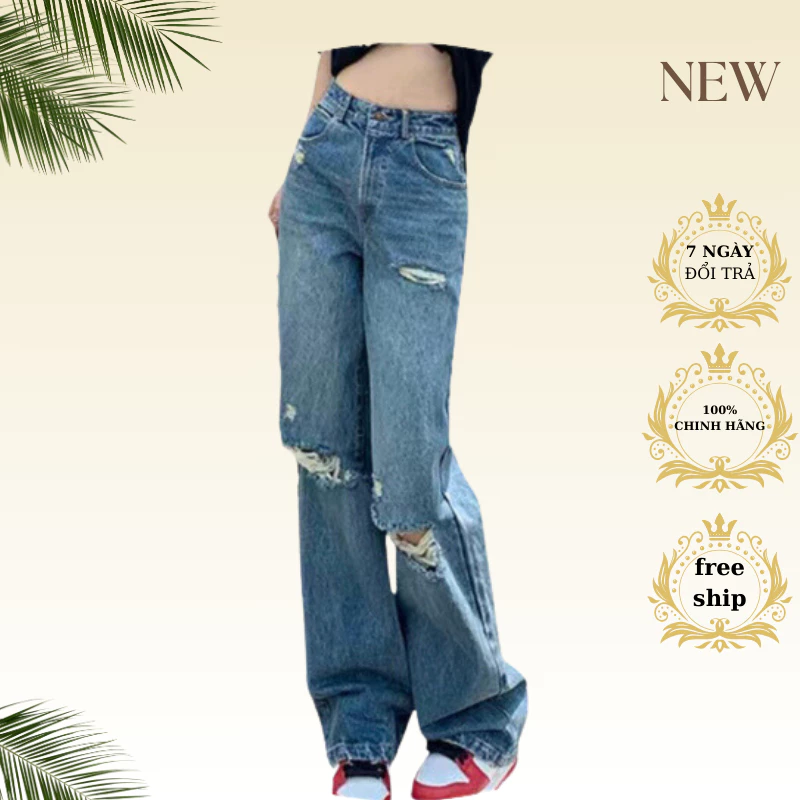 Quần Jean Nữ Ống Rộng quần bò xuông thời trang Cạp Cao_thumbnail_2