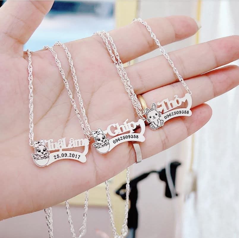 B67 - Dây chuyền cắt chữ cho bé mix con vật chibi dễ thương