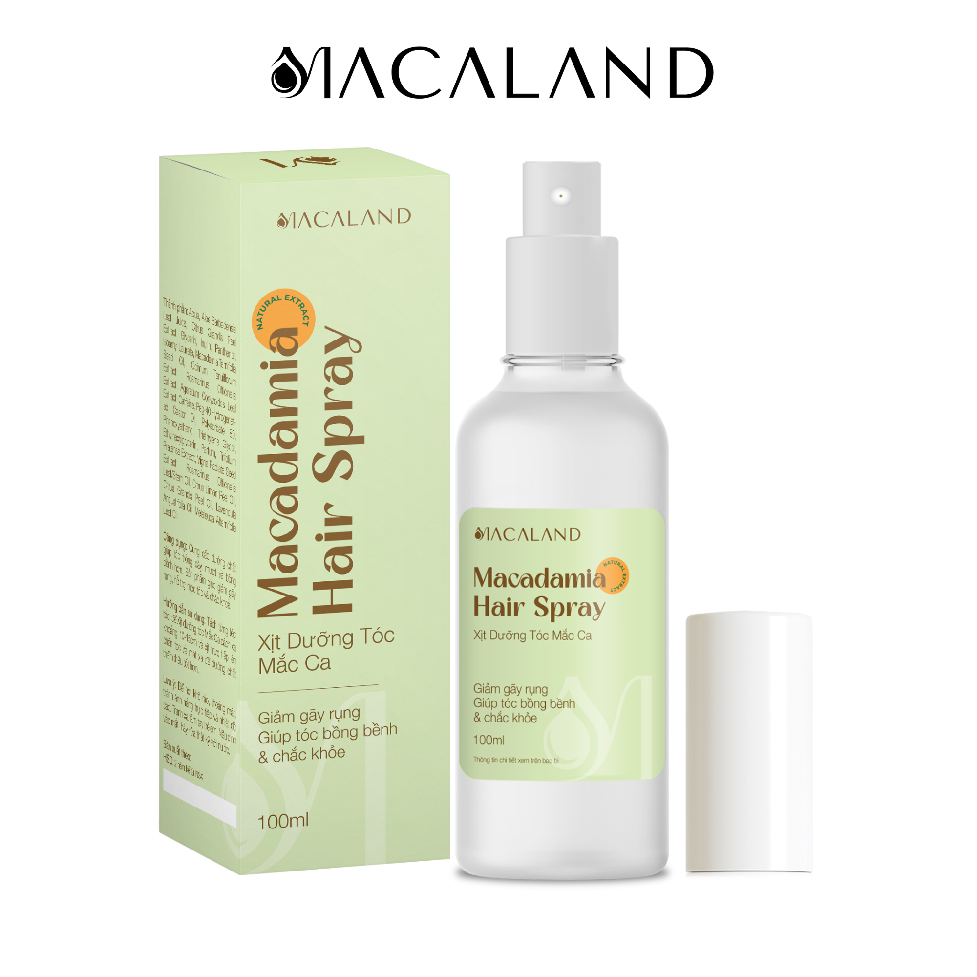 Xịt dưỡng tóc dầu Mắc Ca – tinh dầu Bưởi Macaland 100ml phục hồi hư tổn, hỗ trợ mọc tóc nhanh và chắc khỏe