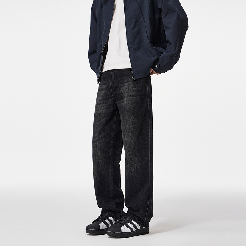 ClanfitQuần jeans nam ống rộng màu đen cao cấp mới mùa thu, quần ống rộng cổ điển đa năng_thumbnail_3