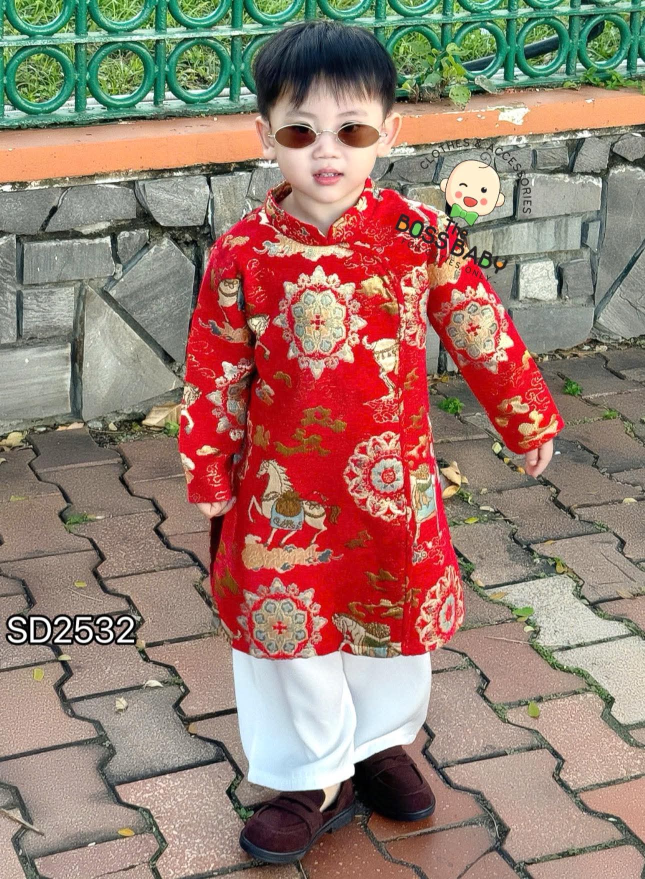 Set áo dài gấm dệt kim tuyến họa tiết phi mã_thumbnail_1