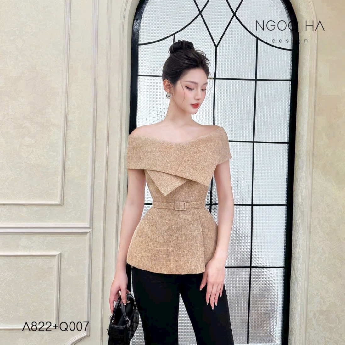 Alva Top_ Áo chéo Vai Kèm Đai Màu Be A822_thumbnail_7