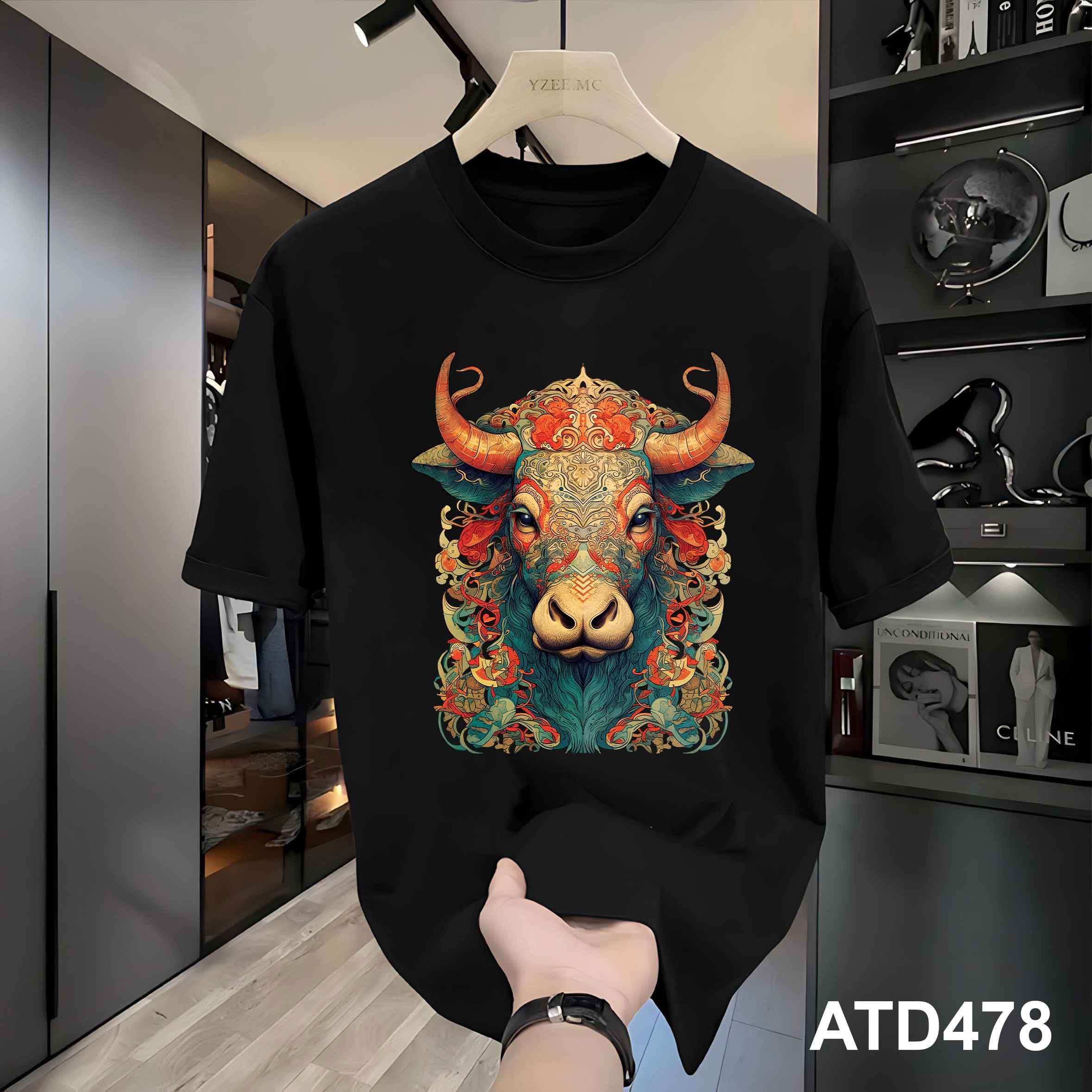 Áo thun nam form rộng 12 con giáp tuổi Sửu ATD478 Miucho Iconic cotton cổ tròn in graphic