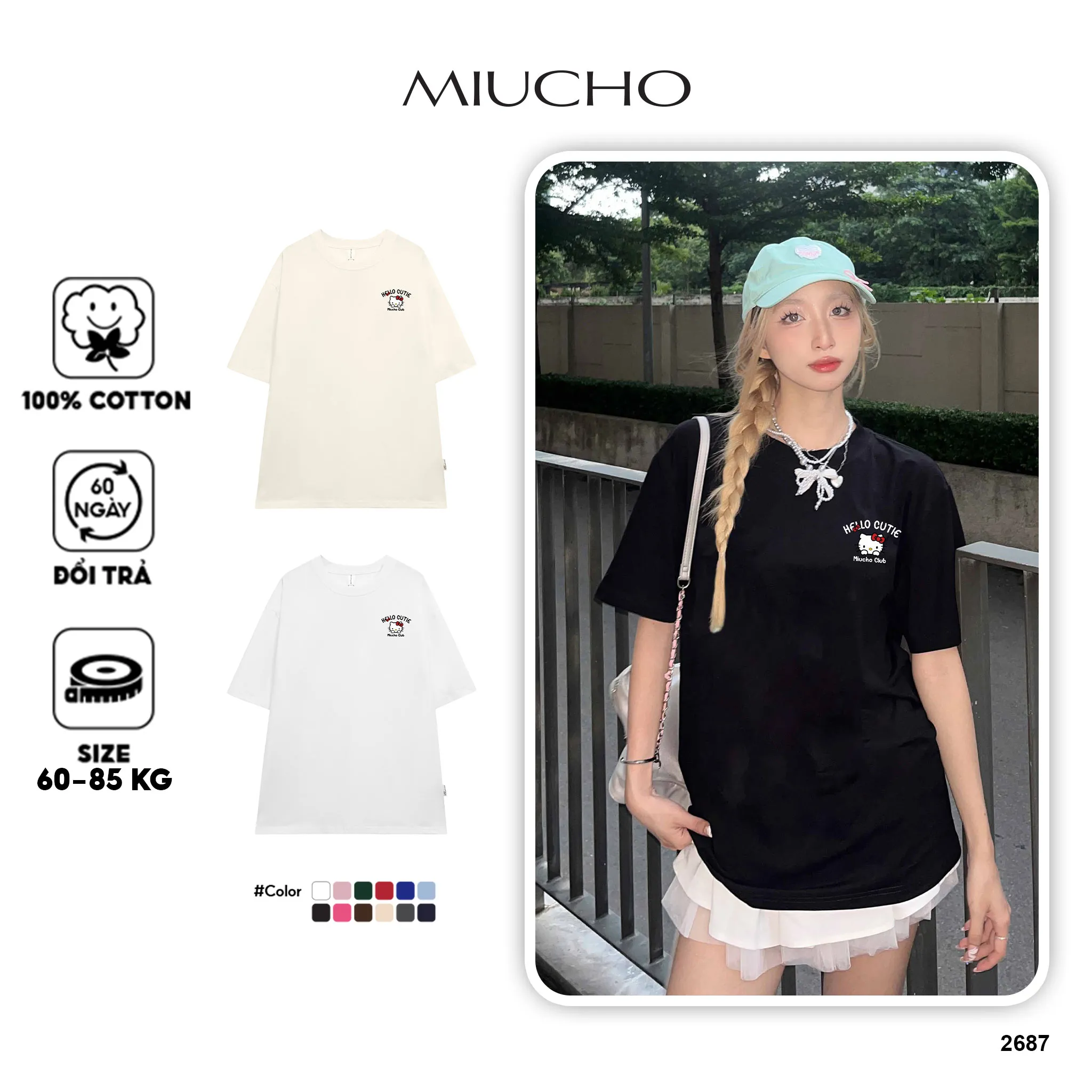 Áo thun nữ form rộng Miucho cotton co giãn 2 chiều thoáng mát cổ tròn HELLO CUTIE in mix 2687_thumbnail_1