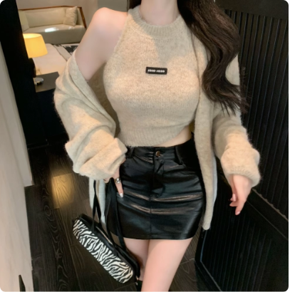 Bộ Áo Cropped & Áo Khoác Cardigan Dệt Kim Mềm Mại_thumbnail_6