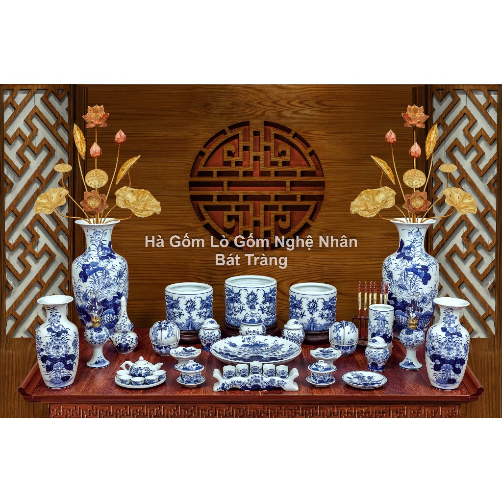 1m -1m4 Đồ Thờ Cúng Men Lam Vẽ Kỹ Ban - Lò Gốm Nghệ Nhân Chế Tác Bát Tràng Cao Cấp_thumbnail_2