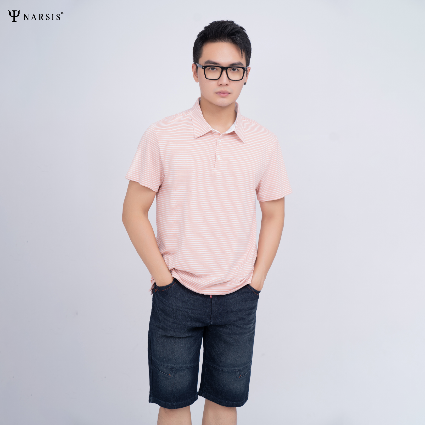ÁO POLO NAM COTTON KẺ NHÍ TRẮNG HỒNG D23022 NARSIS CHẤT LIỆU THOÁNG MÁT, DỄ CHỊU, THOẢI MÁI CẢ NG..._thumbnail_2