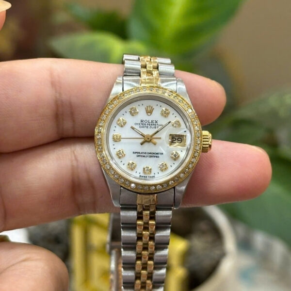 Rolex nữ Lady Datejust 5 số – Demi vàng 18k – cọc số kim cương