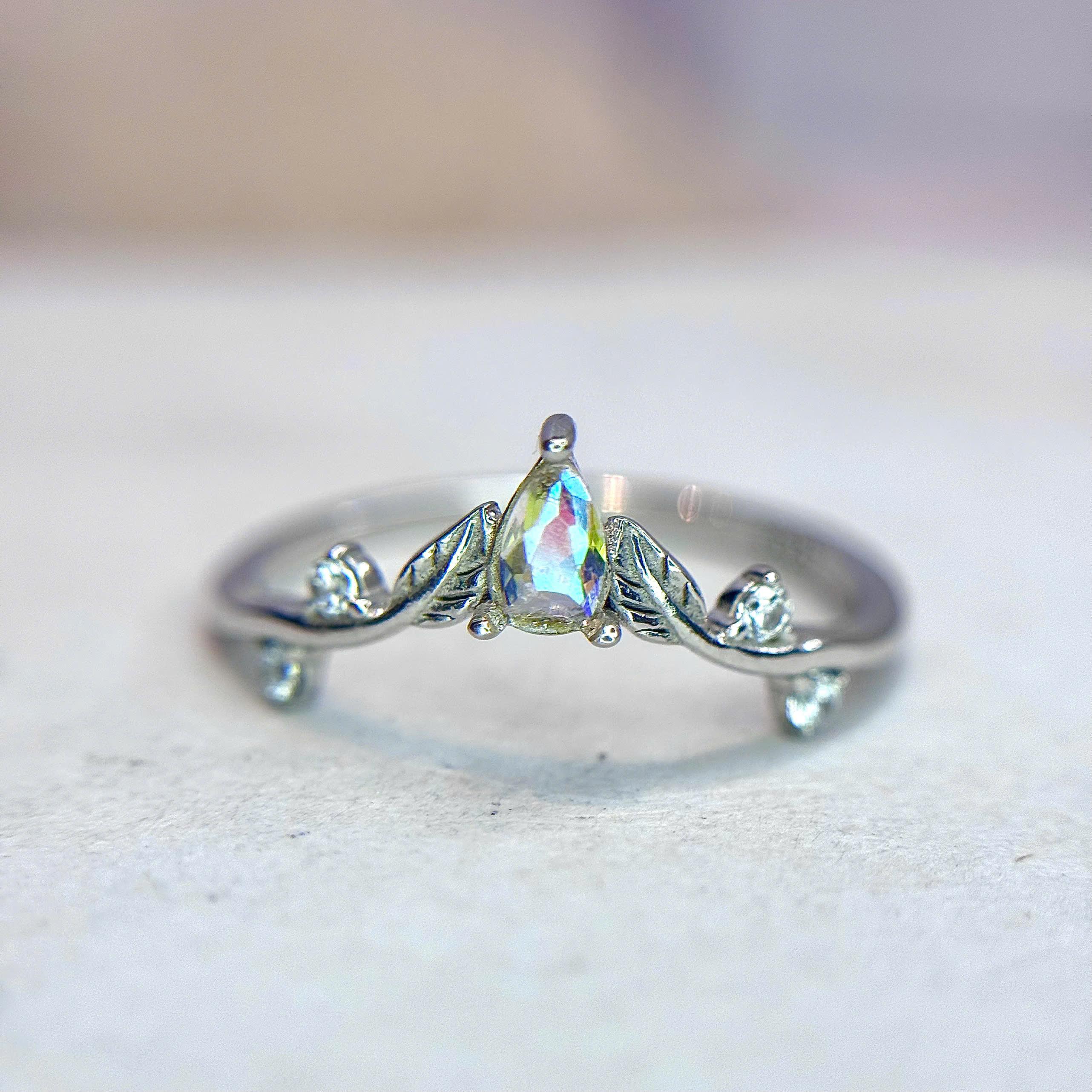 Nhẫn bạc xi bạch kim vươn miệng lá đá 7 màu size 6