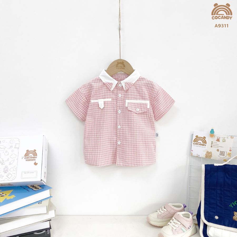 Áo cộc caro HỒNG nẹp 2 túi ngực_thumbnail_1