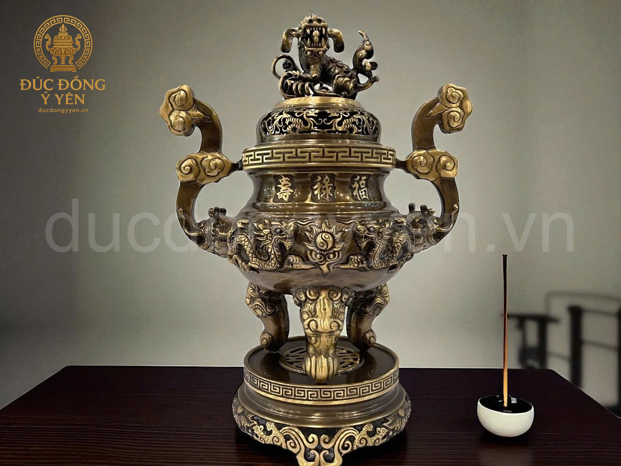 Bộ ngũ sự đúc đồng vàng thau làm màu giả cổ_thumbnail_1