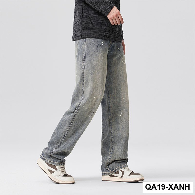 Mùa thu đông Mỹ đường phố cao cấp đau khổ bắn mực giặt quần jean nam hợp thời trang phù hợp với ống rộng quần dài bán buôn_thumbnail_7