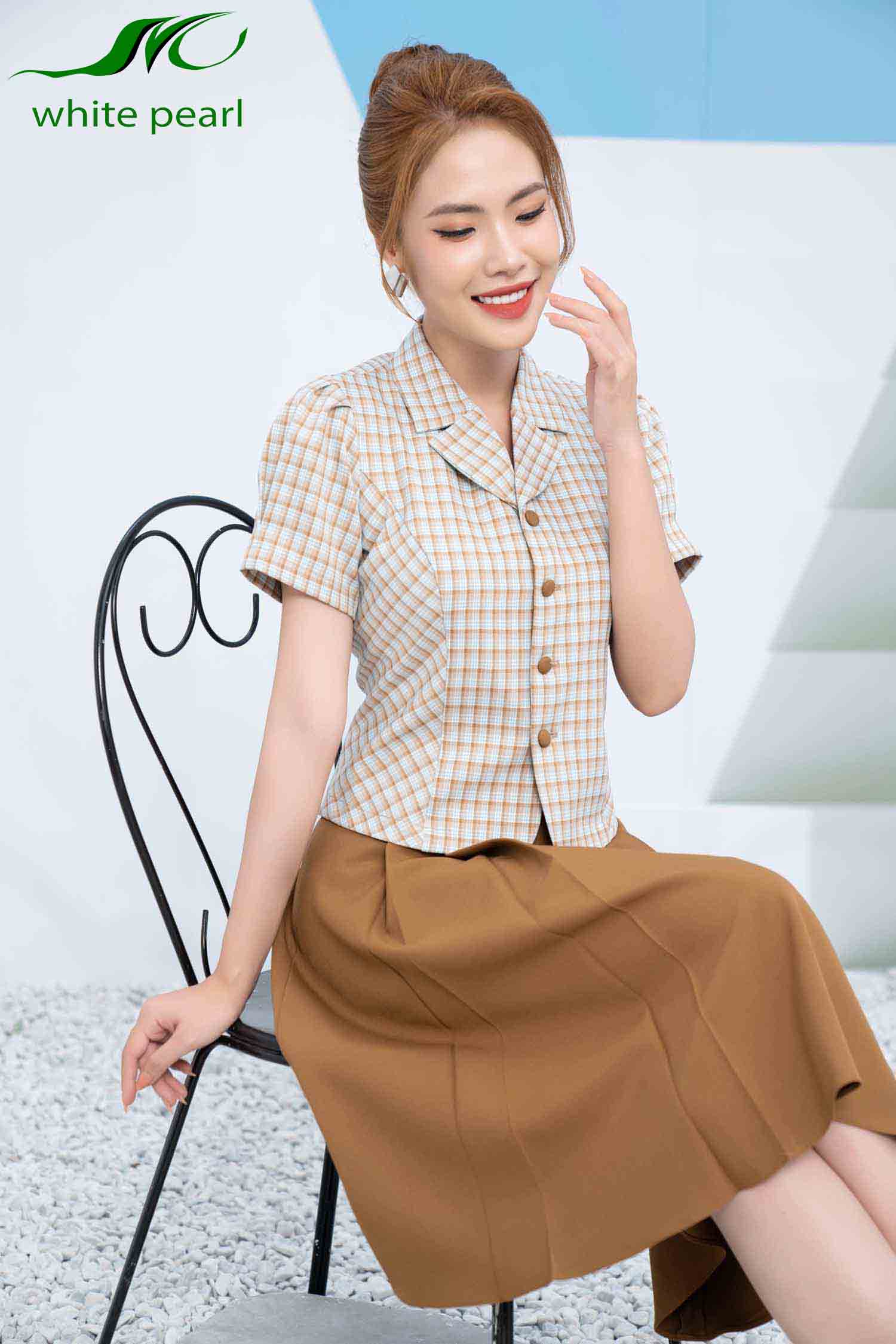 Áo ký giả cổ K vạt thẳng thời trang cồng sở nữ cao cấp White Pearl A2361_thumbnail_5