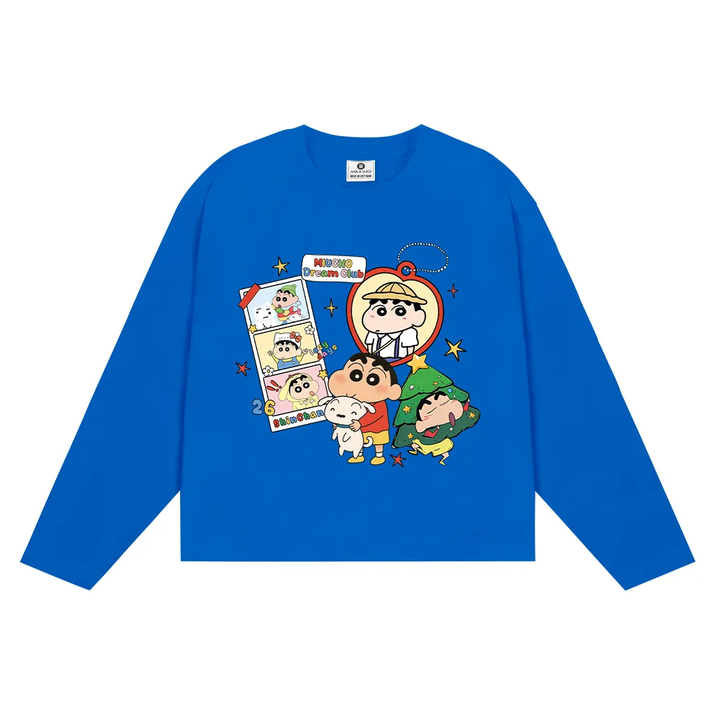 Áo thun boxy tay dài Miucho vải cotton co giãn 2 chiều thoáng mát hình Cu Shin đáng yêu in mix 2770