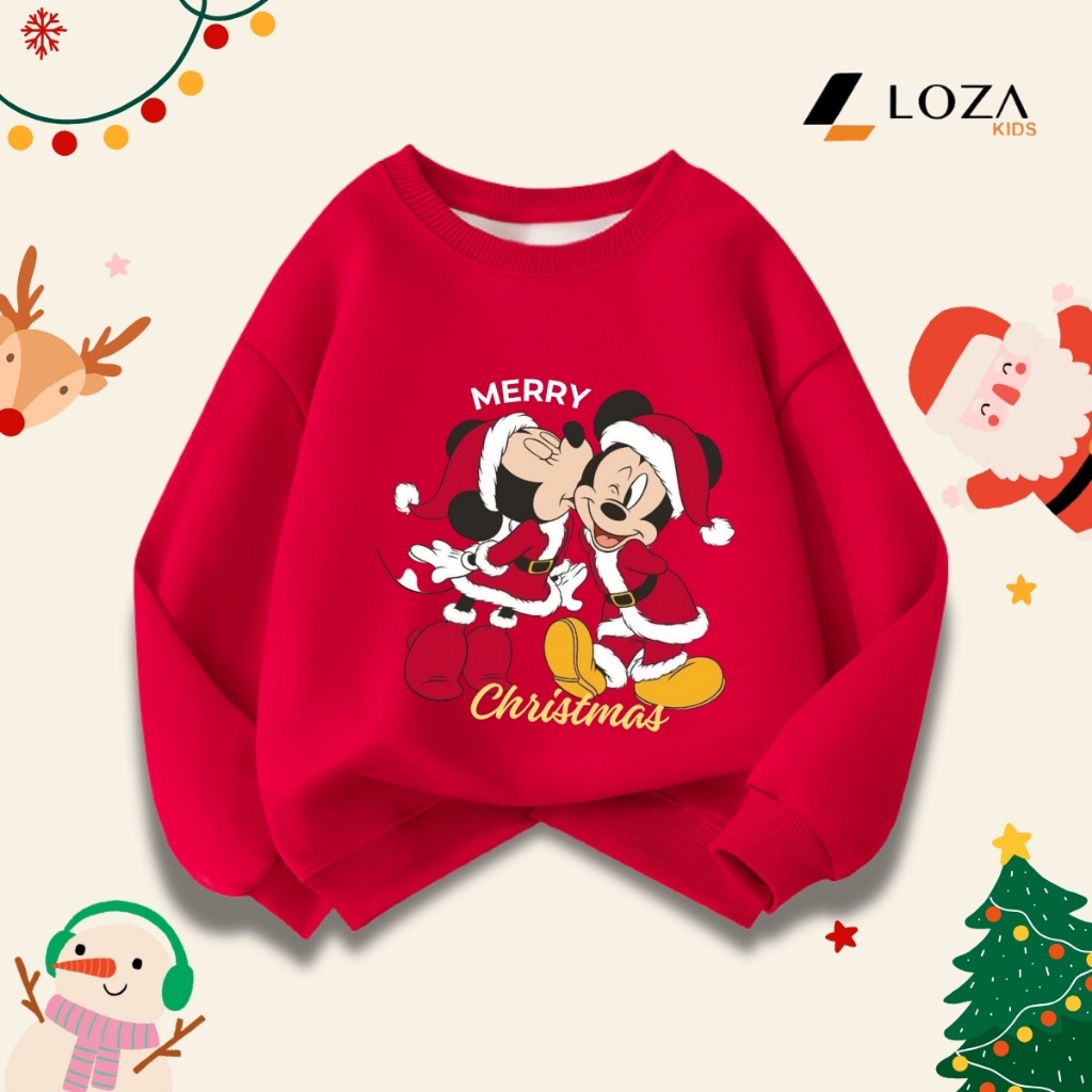 Áo nỉ Noel in hình BST Mickey Christmas cho bé - Loza Kids G0430