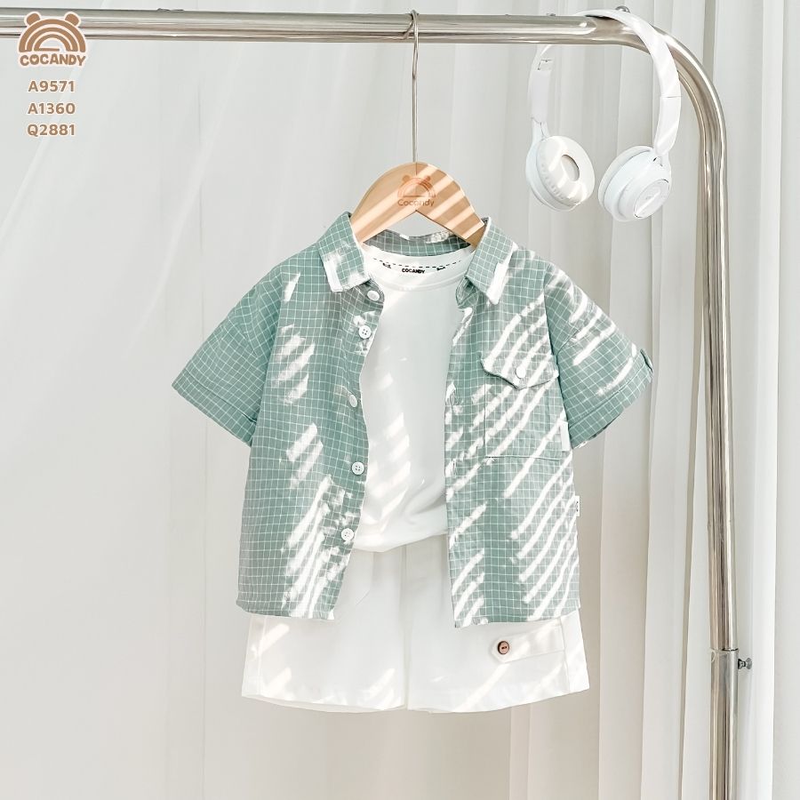 Áo cộc caro XANH MINT sơ mi nắp túi