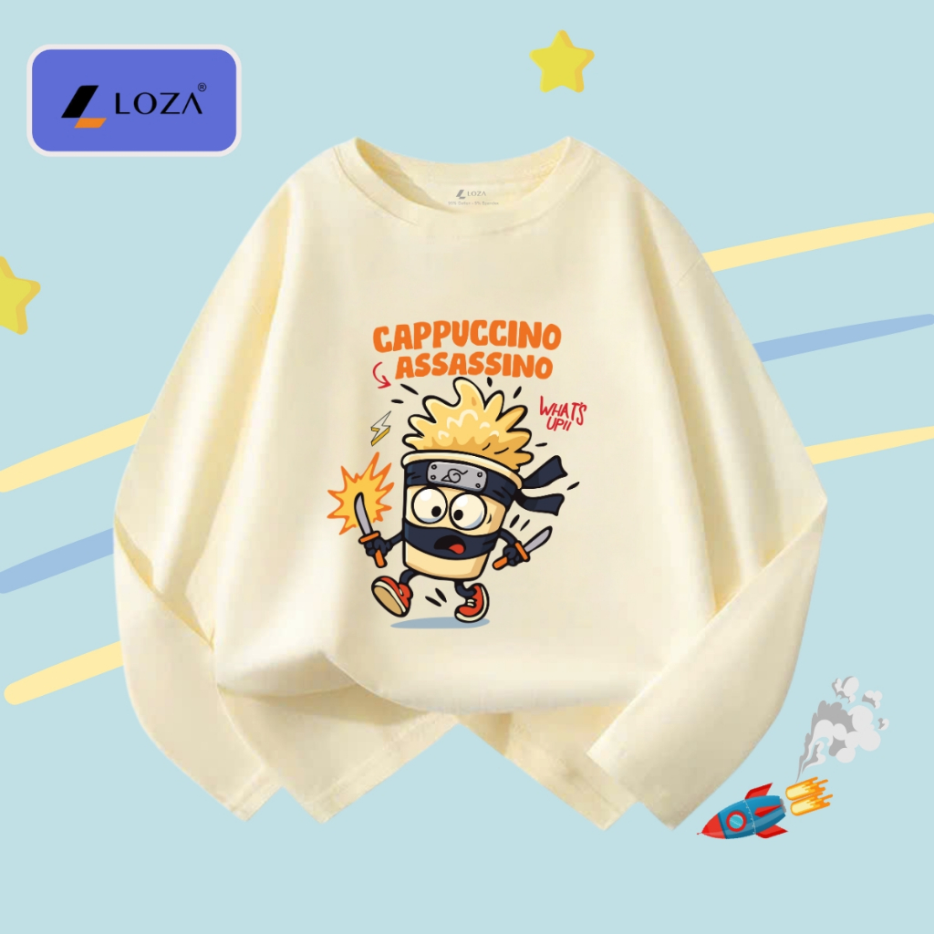 Áo thun dài tay bé trai in Brainrot Cappuccino,Tralalero Tralala - Áo thu đông trẻ em Loza Kids KT004_thumbnail_10