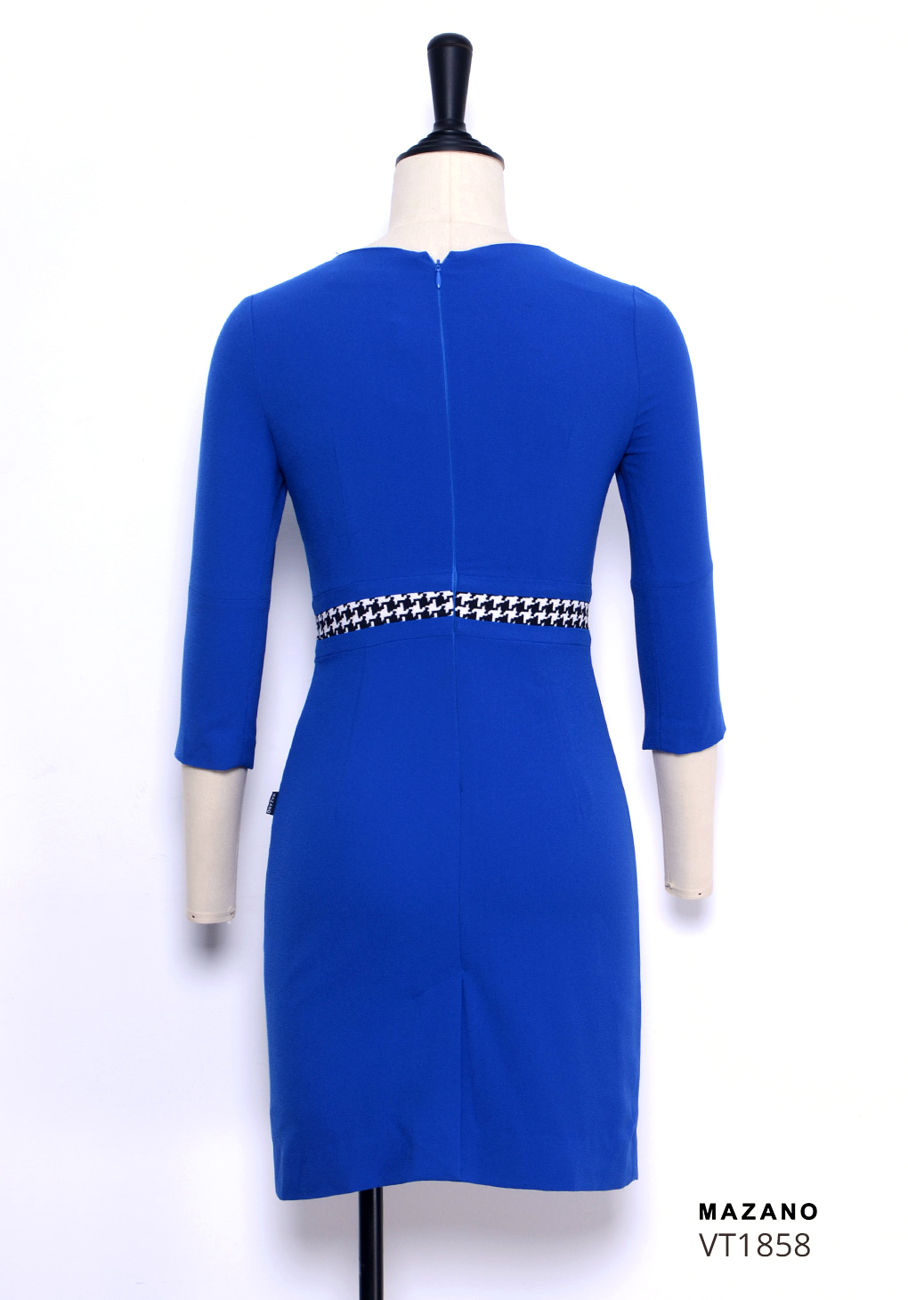 Đầm xanh phối họa tiết kẻ ca rô, kéo khóa trước_thumbnail_5