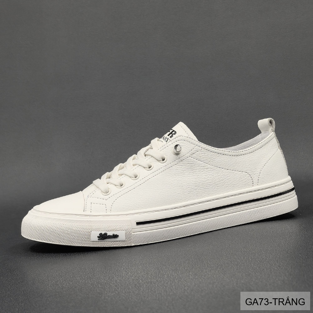 GA73 - Giày Sneaker Nam Da Bò Phong Cách Hàn, Đế Cao Su Thoáng Khí, Màu Trắng Đen
