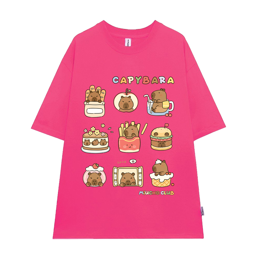 Áo thun chuột Capybara form rộng local brand ATD1224 Miucho tay ngắn vải cotton thoáng mát cổ tòn in mix_thumbnail_18