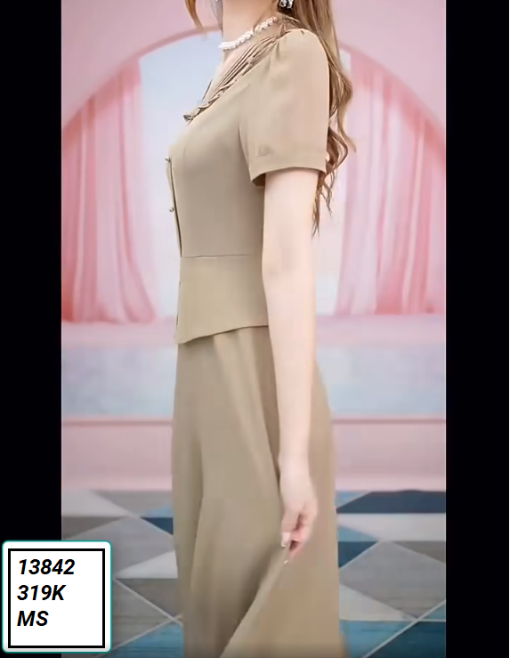 13842-Đầm xòe  tay ngắn cổ cách điệu(Lụa ý)FREESHIP_thumbnail_2