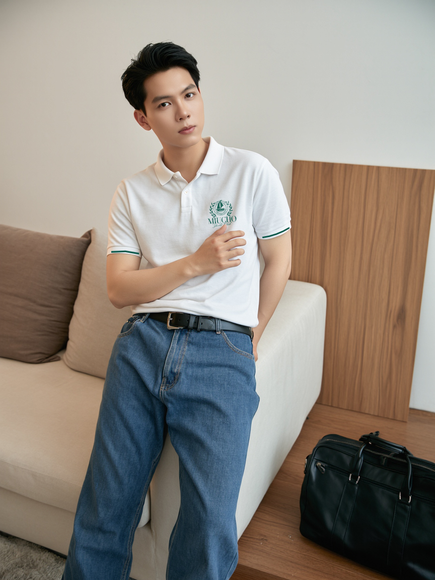 Áo polo nam form vừa PLCSD2408 Miucho Iconic phong cách basic chất liệu polyester bền nhẹ in mix_thumbnail_4