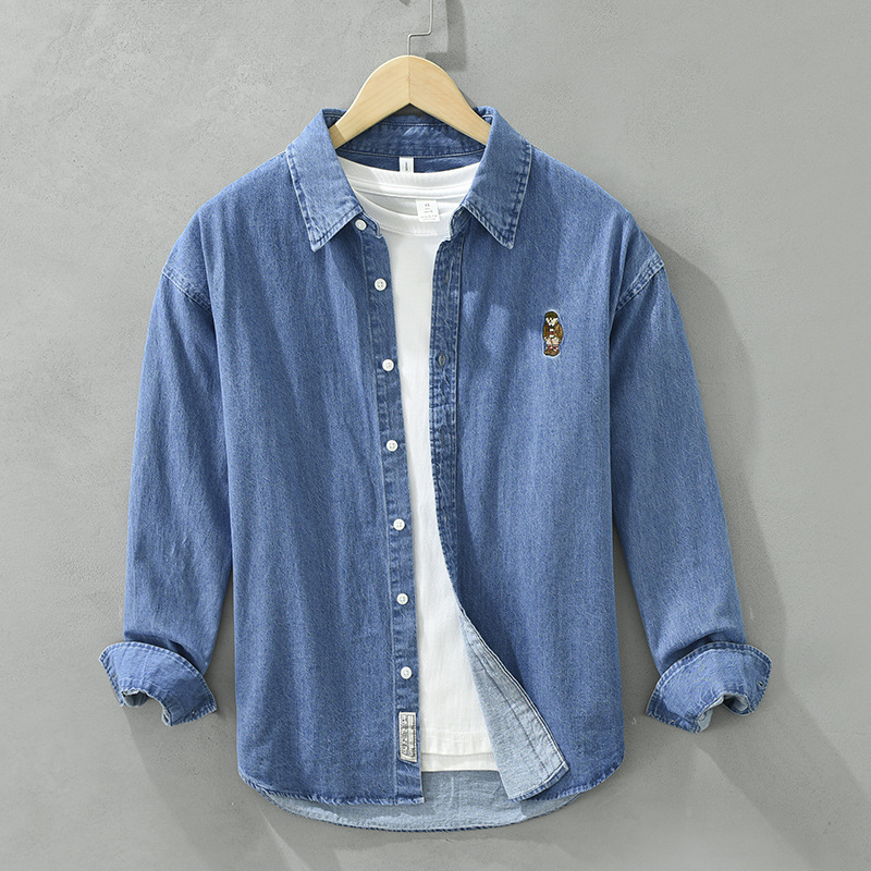 Áo Sơ Mi Denim Thêu Dài Tay Nam Phong Cách Nhật Bản – Thiết Kế Giản Dị, Trẻ Trung, Dáng Rộng_thumbnail_4