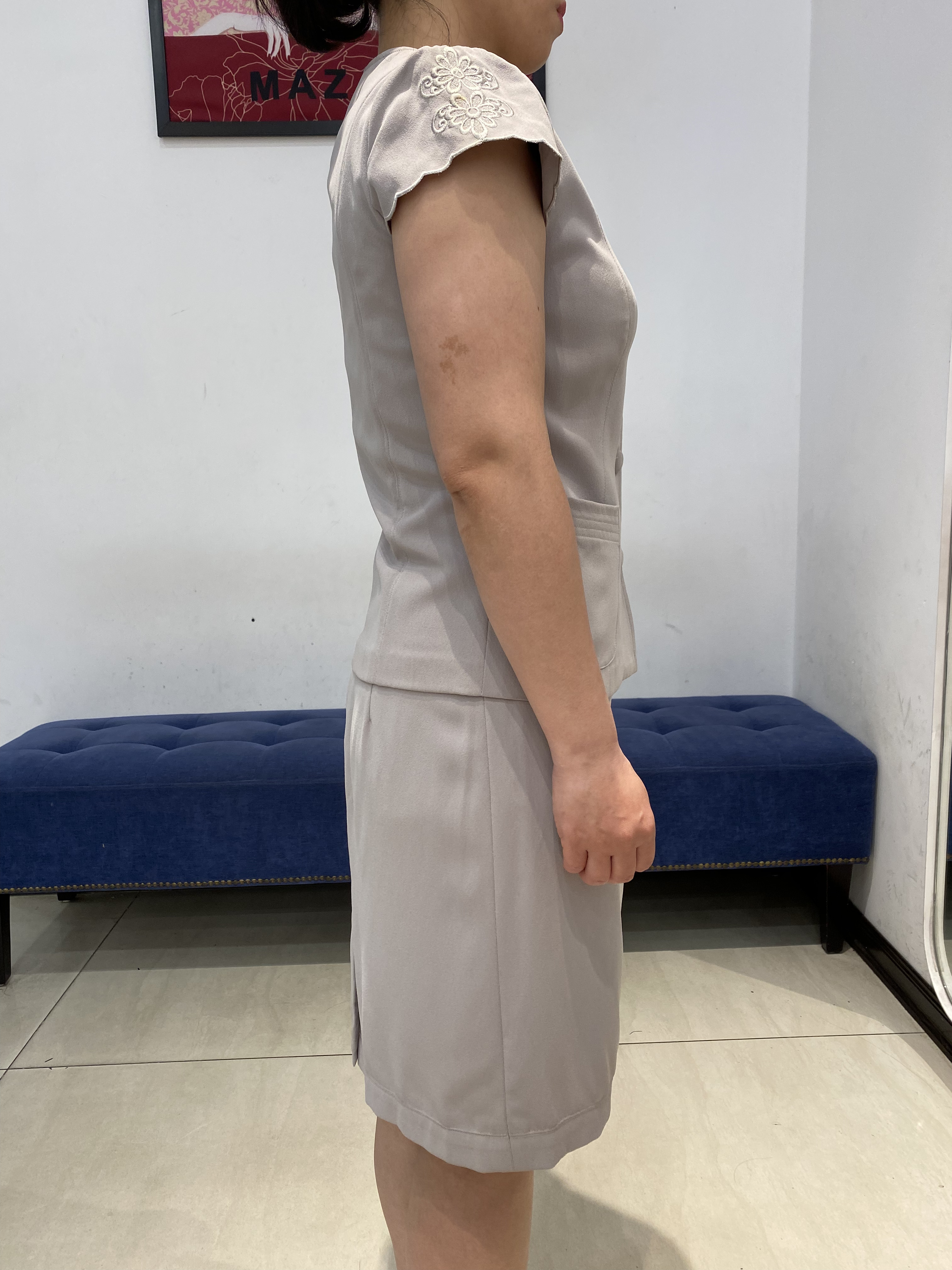 Bộ Áo ký giả ngắn tay và Chân váy juyp vải Tuytxi màu ghi xanh_thumbnail_4