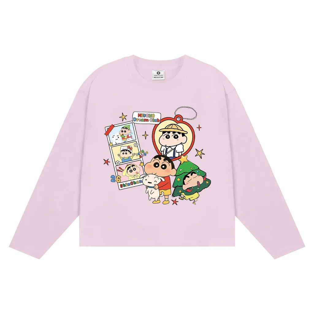 Áo thun boxy tay dài Miucho vải cotton co giãn 2 chiều thoáng mát hình Cu Shin đáng yêu in mix 2770