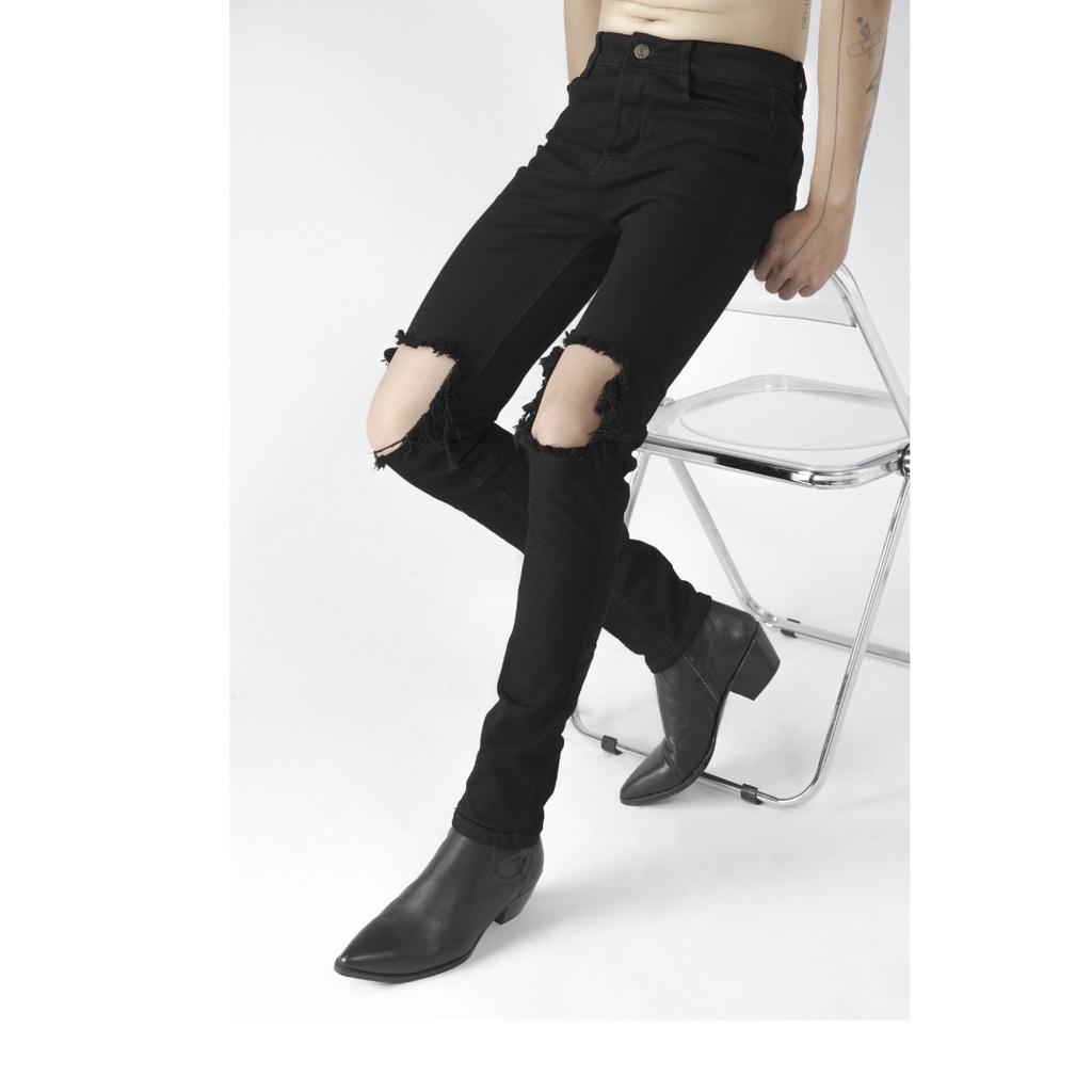 Quần Jeans đen rách gối cao cấp | Black Ripped Jeans_thumbnail_5