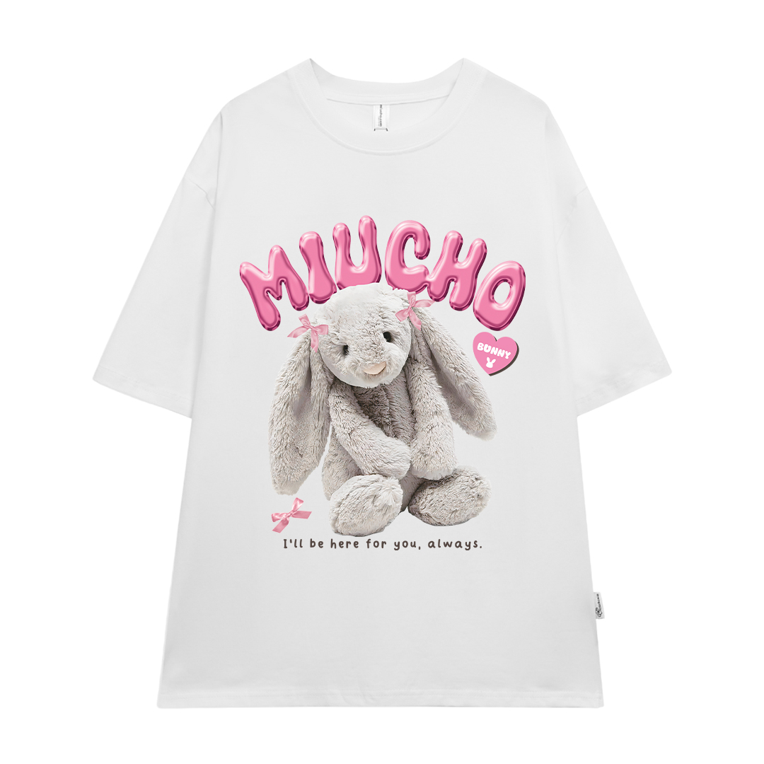 Áo thun thỏ Bunny form rộng local brand ATD1248 Miucho tay ngắn vải cotton co giản cổ tròn in mix_thumbnail_7