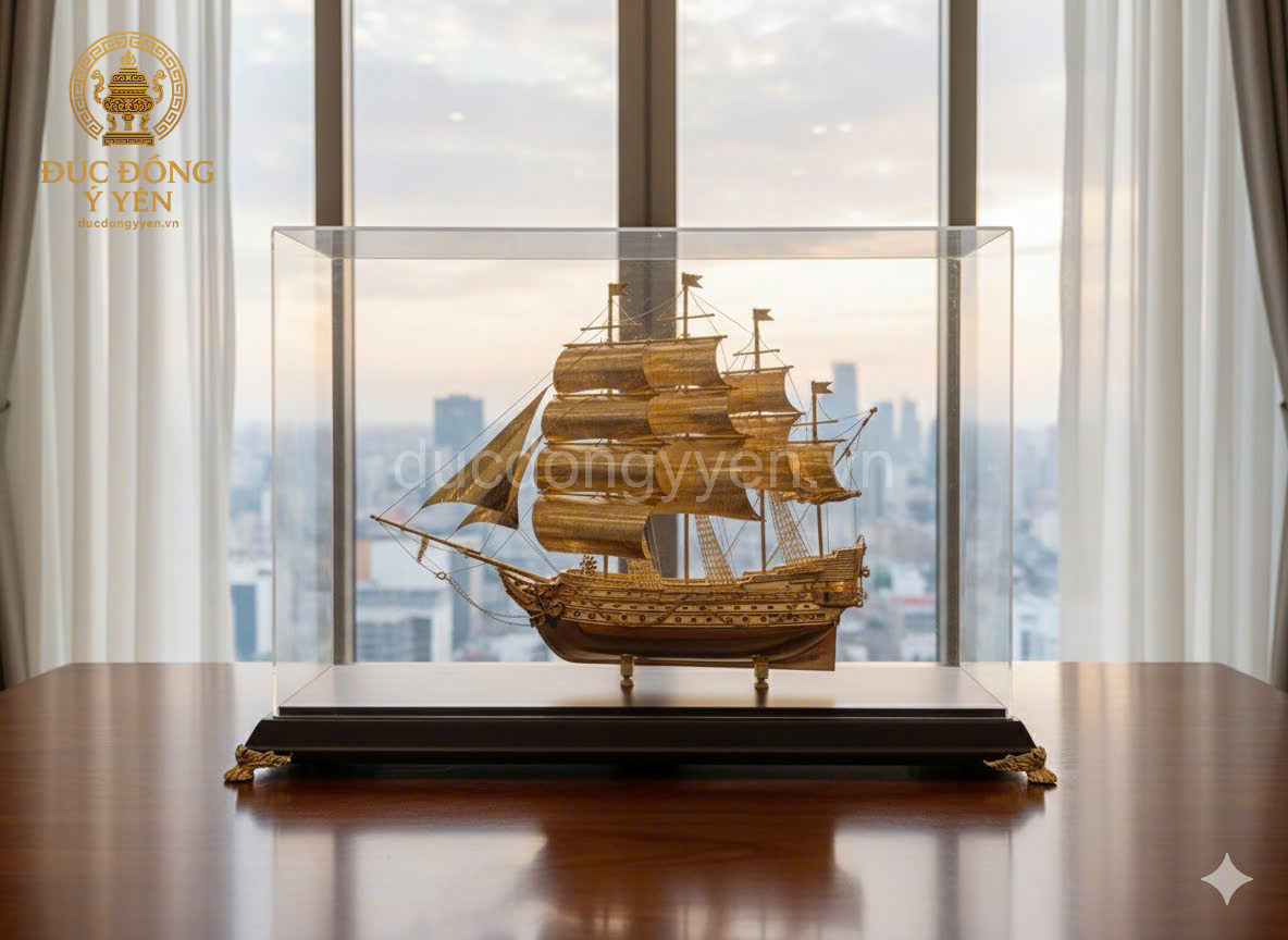 Quà tặng thuyền thuận buồm xuôi gió mạ vàng 24k KT31x 22cm _thumbnail_1