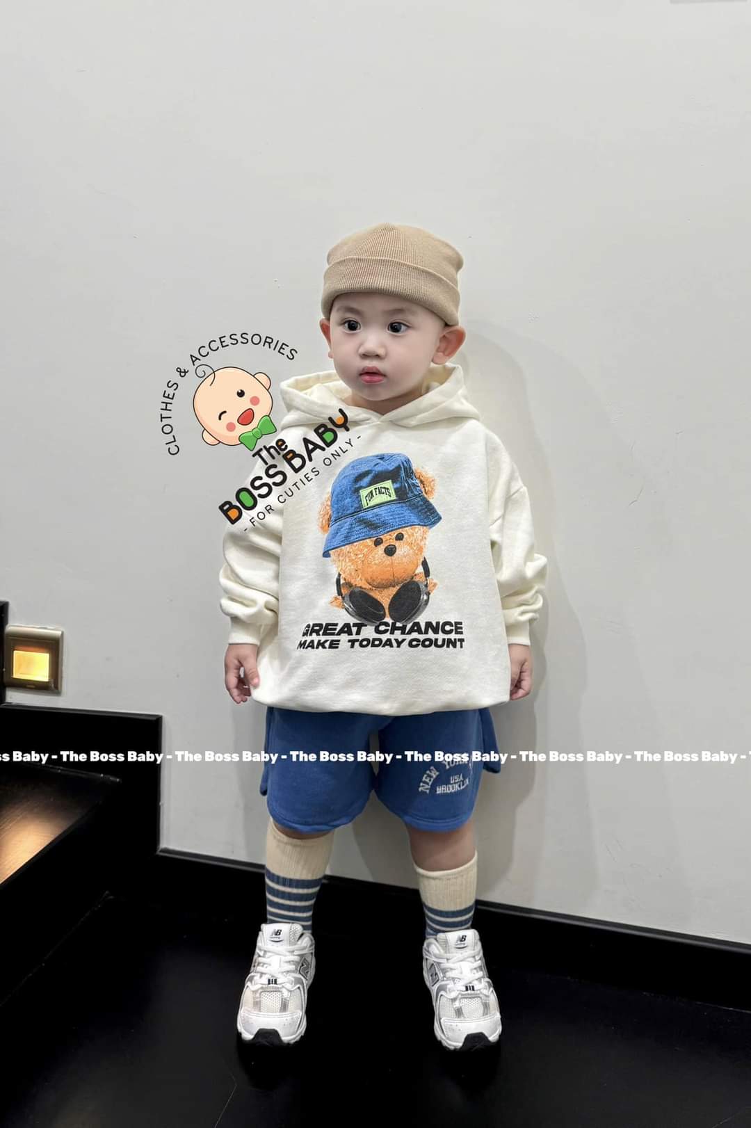 Set bộ hoodie quần short gấu xanh