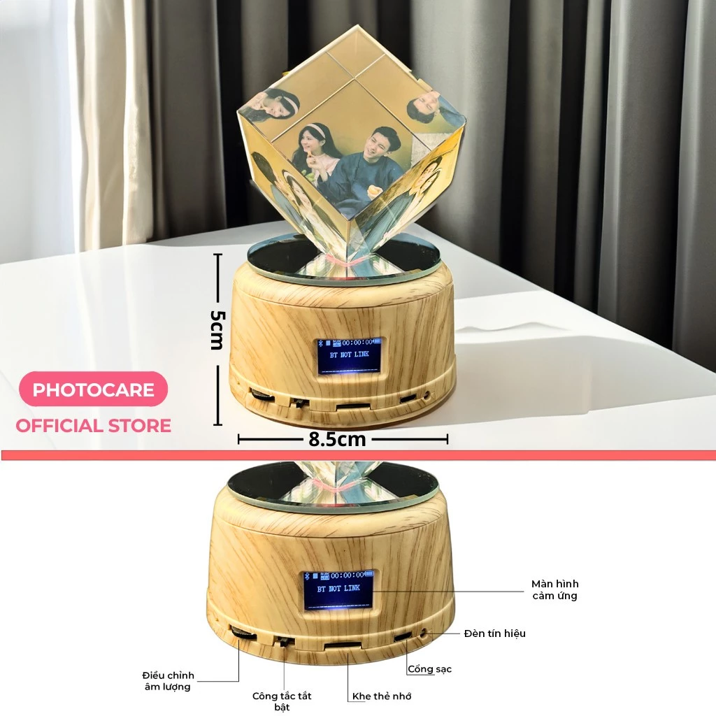 Pha Lê Lập Phương Đế Tự Xoay, Kết Nối Bluetooth Phát Nhạc - Pha Lê In Hình Theo Yêu Cầu - Đế Dùng Cả Pin Và Điện Sạc_thumbnail_2