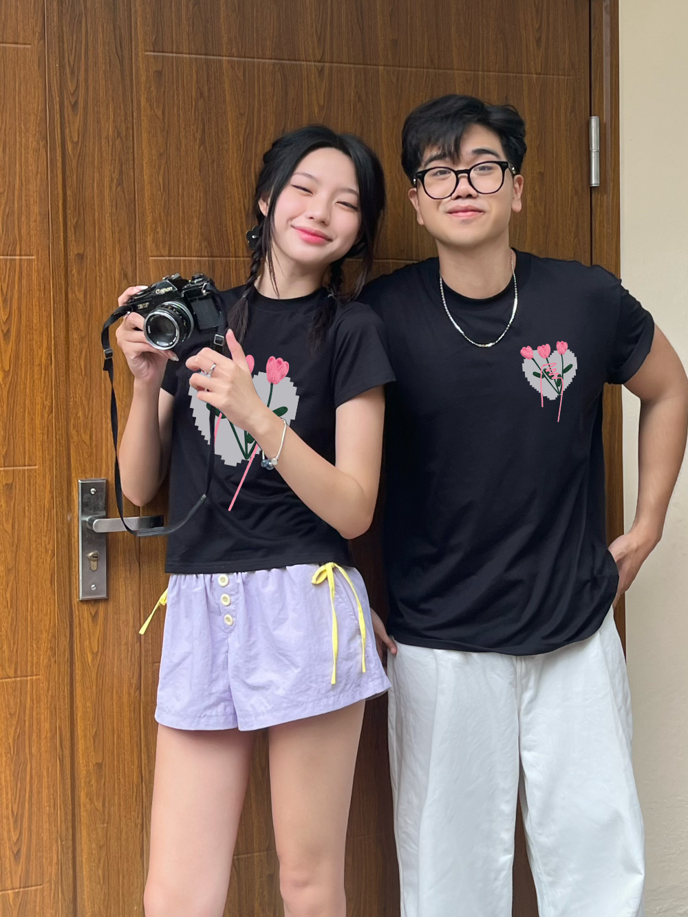 Áo thun cặp nam nữ form rộng 1968 Miucho vải 4c cotton 220gsm thoáng mát cổ tròn in mix_thumbnail_5