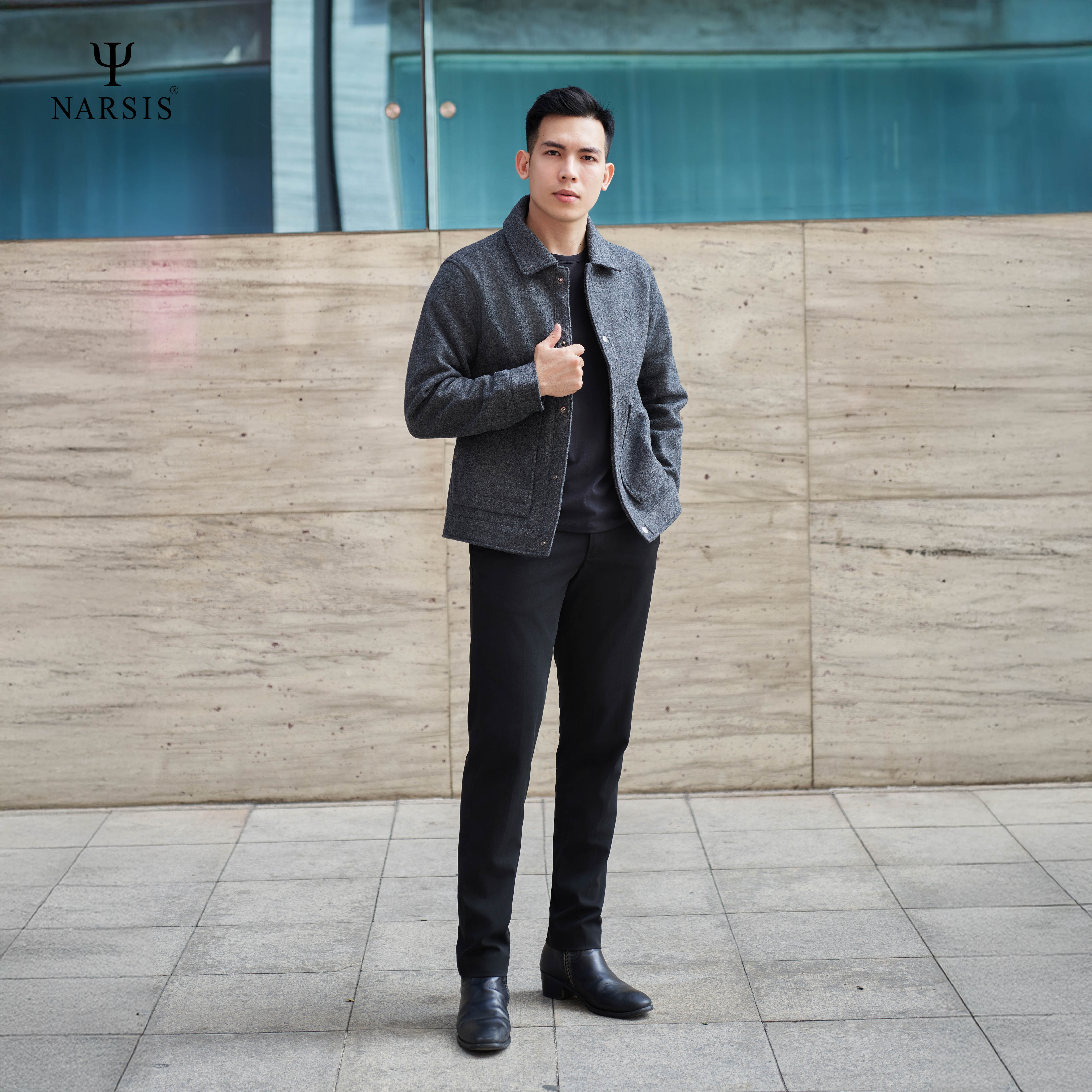 Áo khoác dạ nam Narsis D24006 dài tay cổ bẻ, phong cách lịch lãm, trẻ trung.