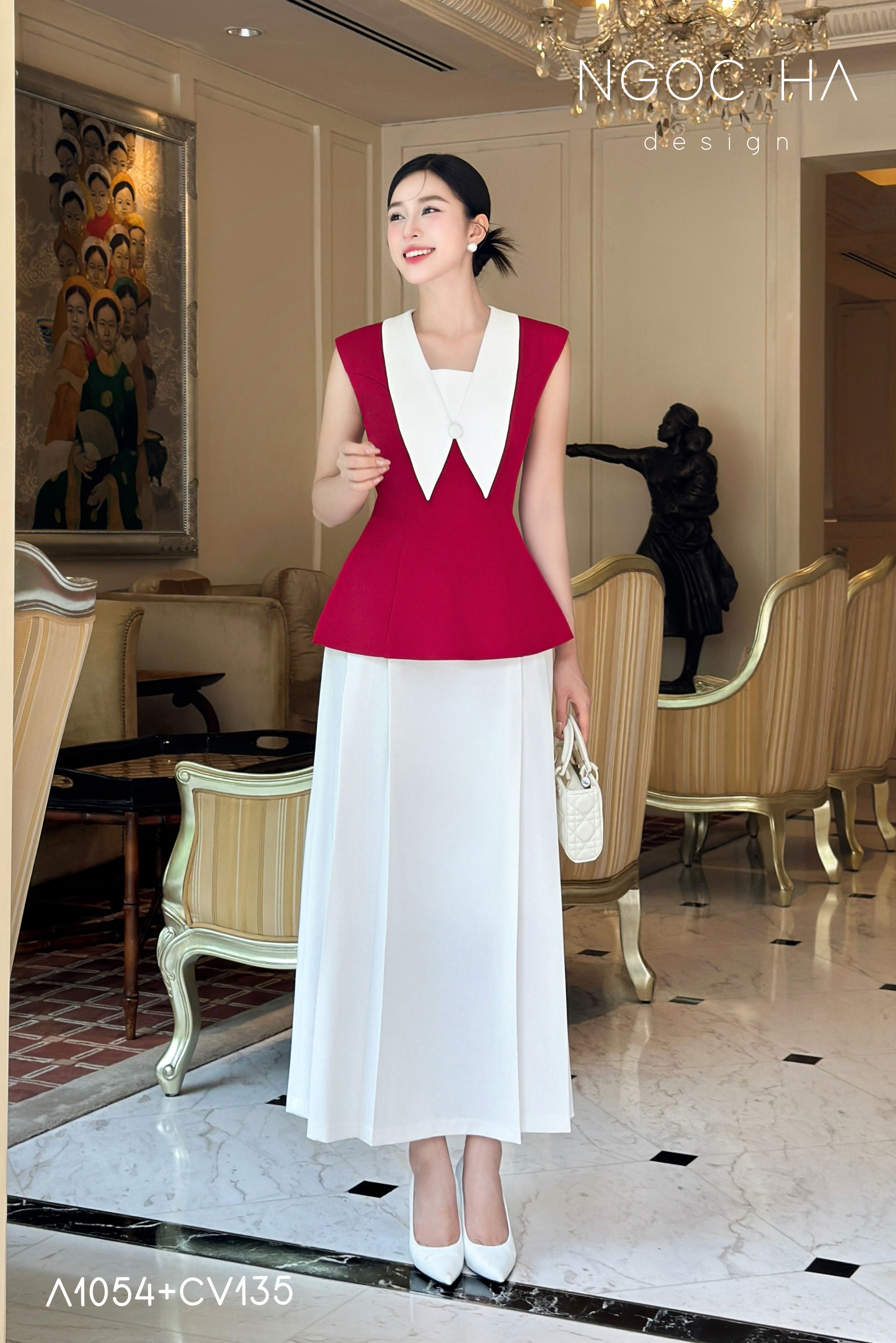 Sara Top_ Áo Peplum Mix Cổ trắng Màu Đỏ A1054_thumbnail_1