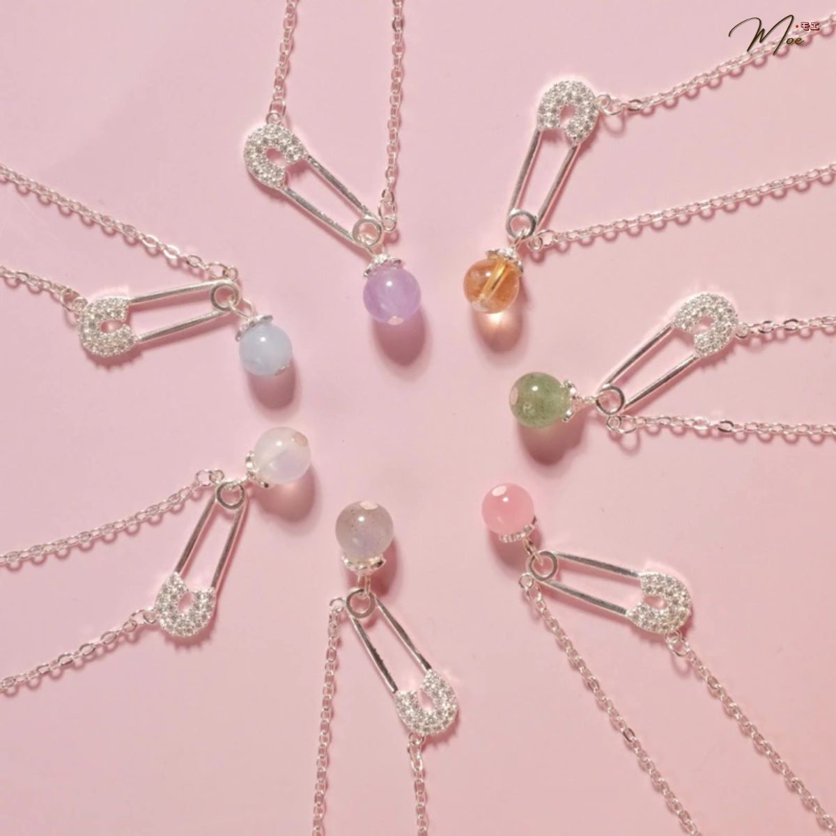 D270 - Dây chuyền safetypin nạm đá mix đá tự nhiên