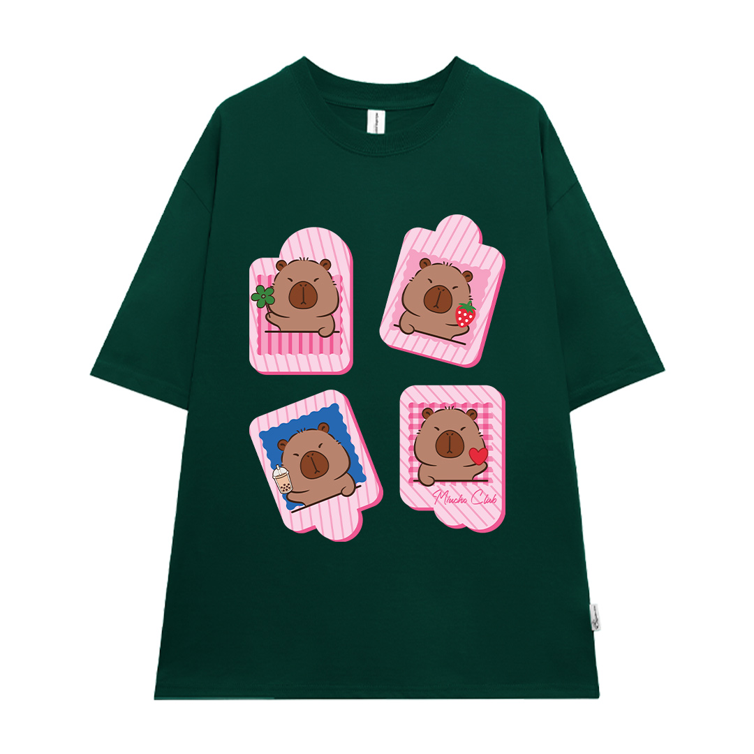 Áo phông form rộng Capybara unisex ATD1494 Miucho vải cotton thoáng mát cổ tròn in mix_thumbnail_12