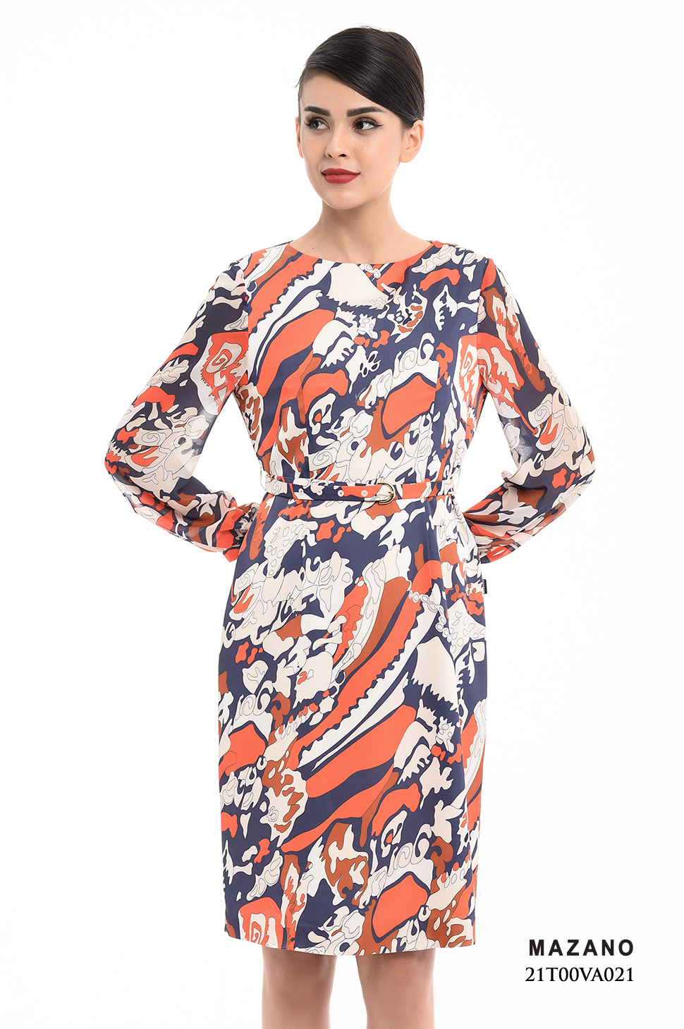 Đầm họa tiết tay dài thắt đai_thumbnail_2