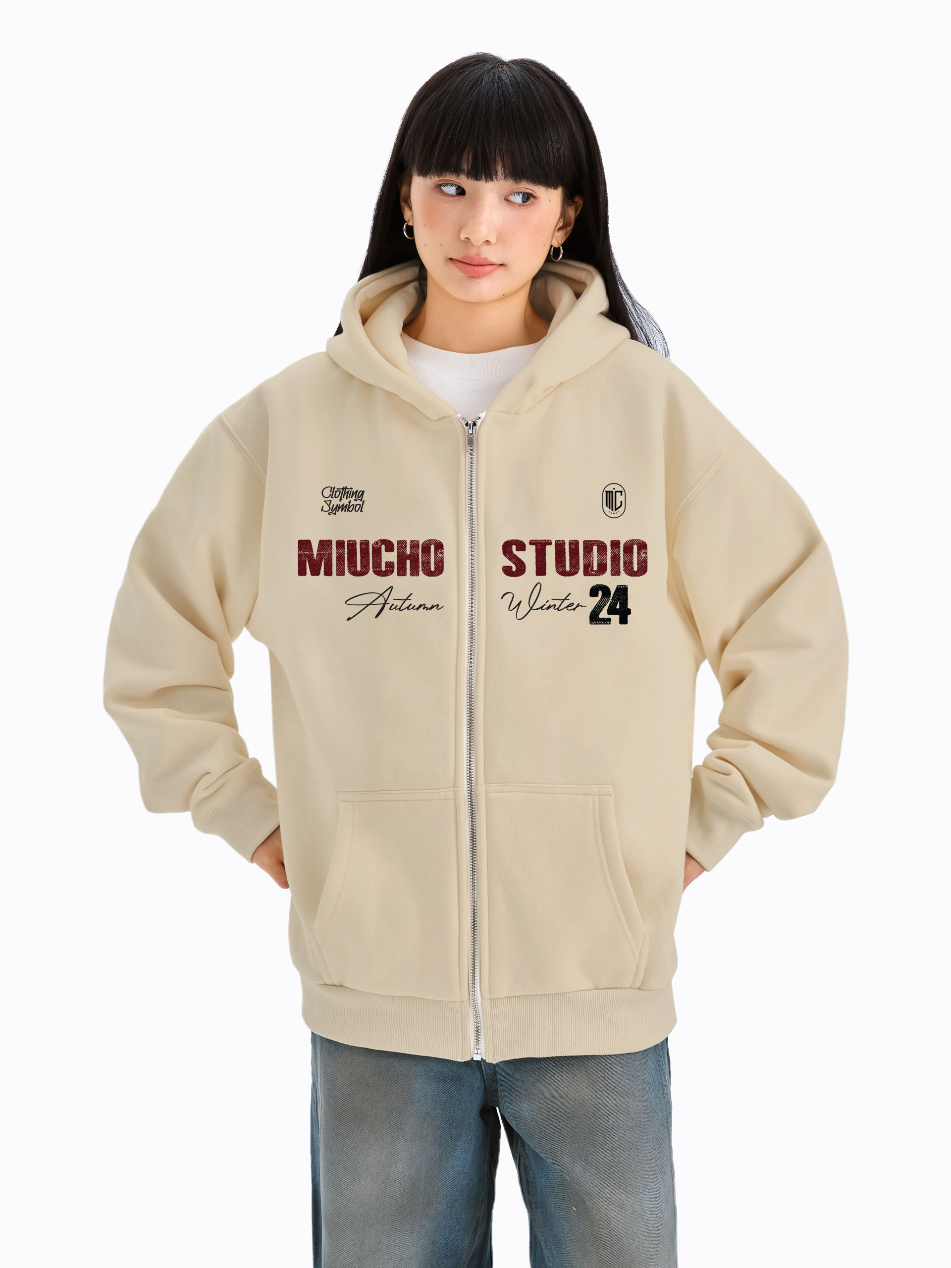 Áo hoodie zip nữ local brand HZD1586 Miucho vải nỉ chân cua dày dặn mủ rộng in typography_thumbnail_2