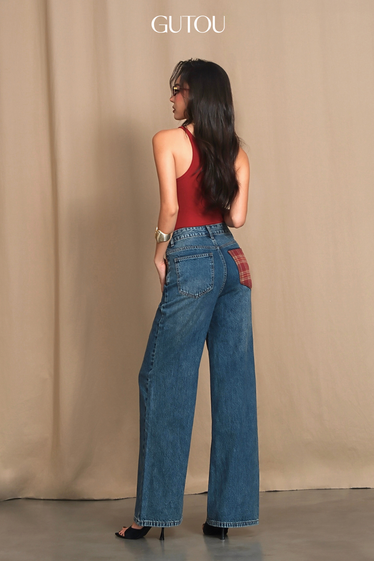 [ GUTOU ] Quần Jeans Suông The Preppy (Túi Caro)