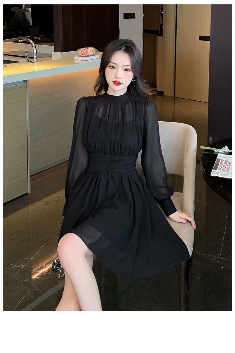 15295-Đầm  voan đen dài tay  cách điệu ( voan, lót)_thumbnail_1