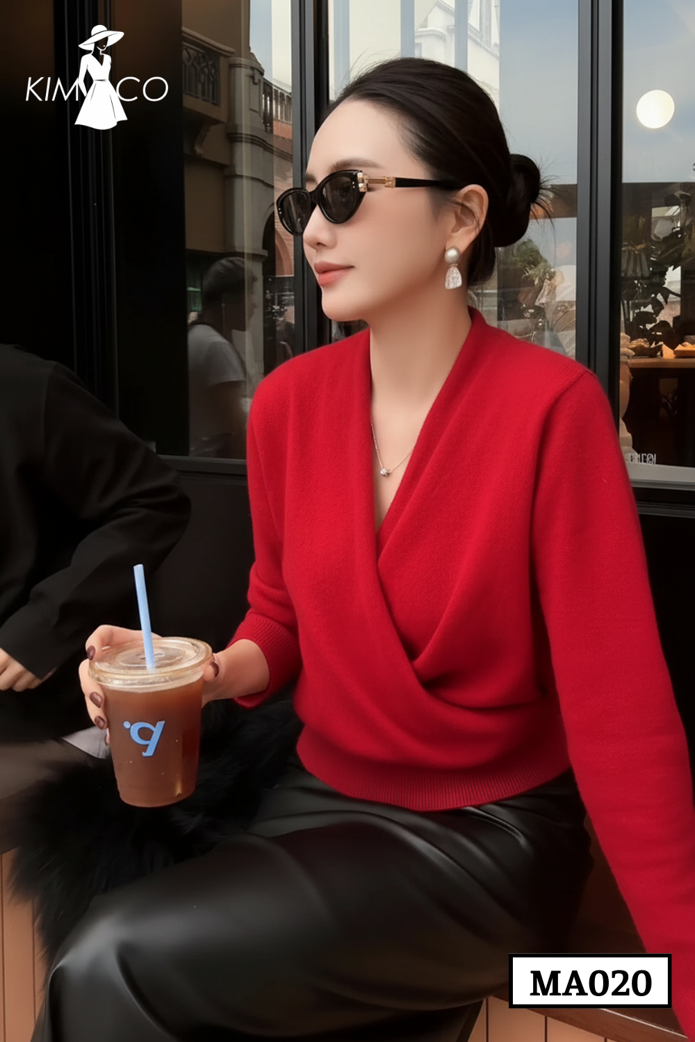 Áo Len Đỏ Cổ Đắp Chéo Thanh Lịch - MA020_thumbnail_3